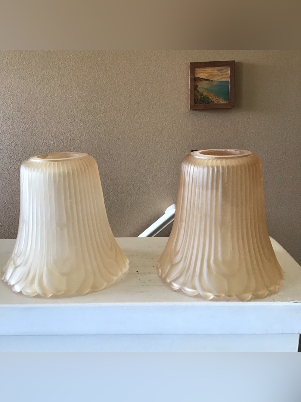 Vintage Art Nouveau Amber Frosted Glass Bell Lamp Shades